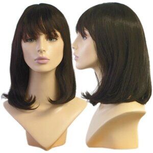 NEW~"Alley' Dark Brunette Soft Bangs Black Wig